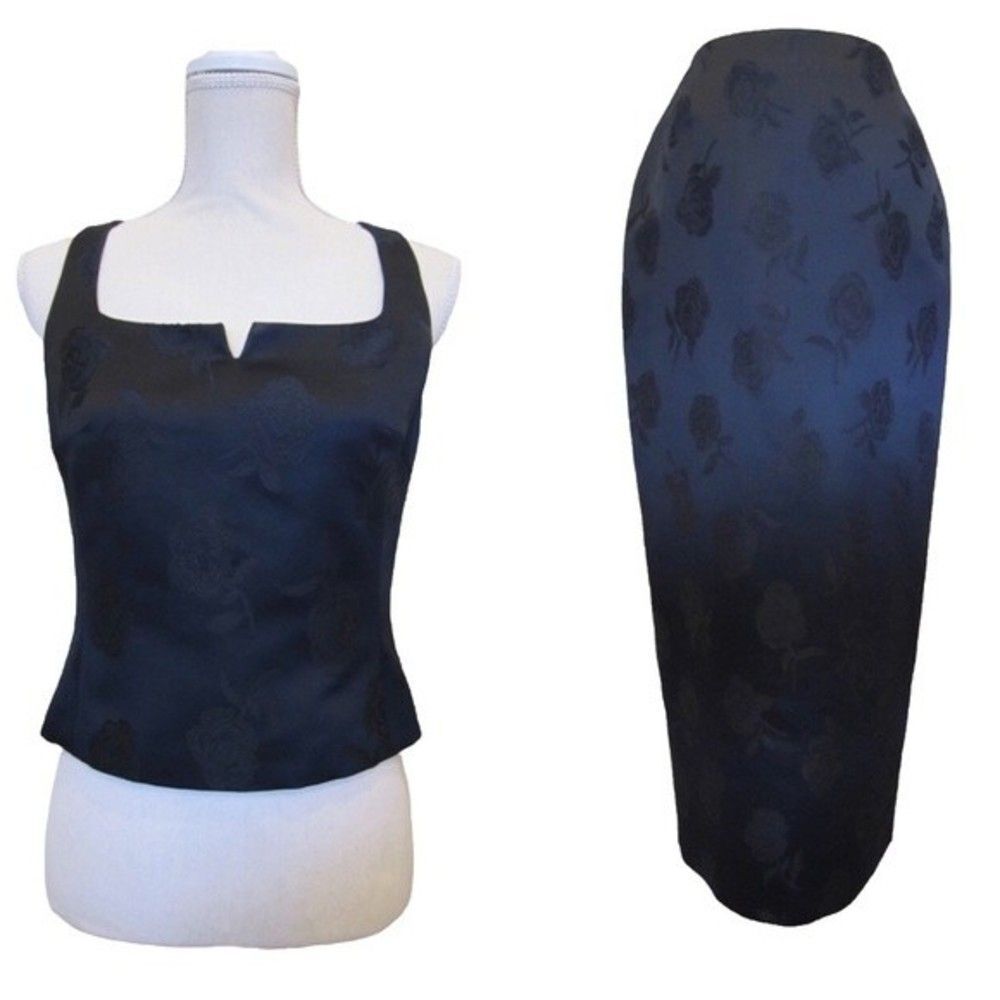 Vintage Lined Two Piece Jacquard Top and Skirt